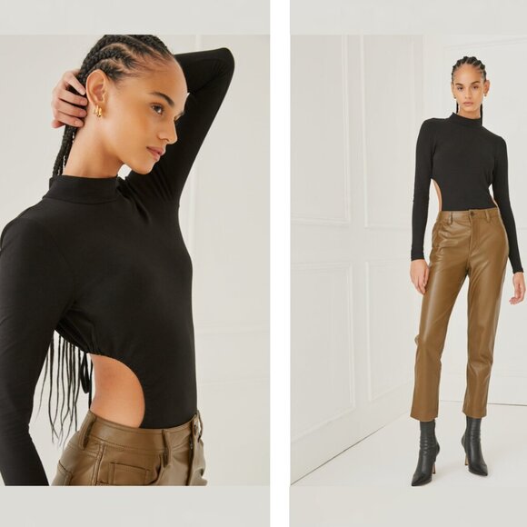 Something Navy Black Cut Out Bodysuit w/ Open Tie Back | Size M/Medium - Picture 2 of 7